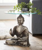 (31/P) RRP £129. Buddha Glass Side Table Pewter. Crafted Out Of Metal In A Pewter Colour With A R...