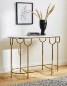 (30/P) RRP £309. Sofia Marble Console Table Grey/Gold. Features Gold Accents To Compliment The Ma...
