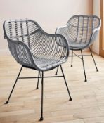 (29/P) Lot RRP £270. 2x Emilio Rattan Dining Chair Grey RRP £135 Each. Vintage Design With Slim M...
