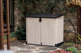 (59/P) RRP £129. Keter Store It Out Midi Beige/Brown 880L Capacity Outdoor Storage Box. Elegant W...
