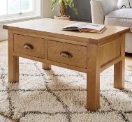 (8/P) RRP £599. Faversham Assembled Oak Storage Coffee Table. 2 Double Handle Drawers. Crafted Fr...
