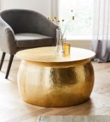 (28/P) RRP £220. Aula Hammered Metal Coffee Table Gold. This Item Is Handcrafted By Artisans, So...