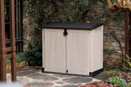 (57/P) RRP £129. Keter Store It Out Midi Beige/Brown 880L Capacity Outdoor Storage Box. Elegant W...