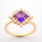 Certificated 14K Rose/Pink Gold Diamond & Ametist Ring (Total 1.03 ct Stone)
