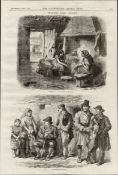 Interior Mud Cabin & Local Villagers Kildare Ireland 1870 Antique Print.