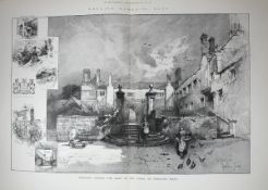 large Double Page 1899 Antique Print Hoghton Tower Lancashire.