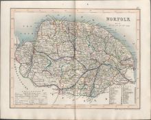 Norfolk 1850 Antique Steel Engraved Map Thomas Dugdale.