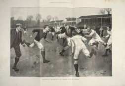 England v Ireland Rugby Home Game Antique 1898 Woodgrain Double Page Print