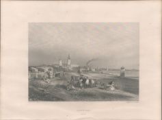 Harwich Essex Antique 1842 Steel Engraving.