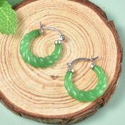 New! Designer Inspired- Carved Green Jade Twisted Earrings in Sterling Silver