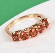 New! 9K Gold AAA Sunset Sapphire 5 Stone Ring