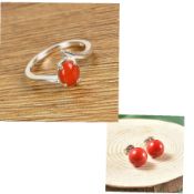 New! Natural Coral Ring & Earrings in Sterling Silver