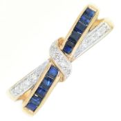A Diamond and calibre cut Sapphire crossover ring