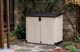 (19/Mez/P11) RRP £125. Keter Store It Out MIDI Beige/Brown. 880L Storage Capacity. Stylish Wood E...