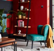(166/Mez/P1) RRP £89. Jessica Jungle Print Occasional Chair Green. Velvet Fabric & Rubberwood Leg...