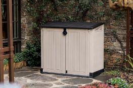 (224/Mez/P11) RRP £125. Keter Store It Out MIDI Beige/Brown. 880L Storage Capacity. Stylish Wood...