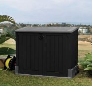 (221/Mez/P13) RRP £125. Keter Store It Out MIDI Grey/Black. 880L Storage Capacity. Stylish Wood E...