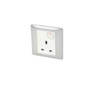 50 x ROCCA Single Plug Socket Switched White / Silver Finish 13 Amp