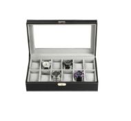 10 x Black Watch Box With Window Clip Shut Men Hold 12 Watches Christmas Gift 12L