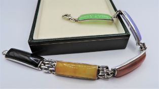 Vintage Sterling Silver Multi Colour Jade Bracelet