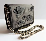 Parfois Black Silk & Leather Shoulder Bag