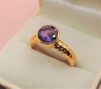 14k Gold on Sterling Silver 1.8 ct Solitaire Amethyst Ring New with Gift Pouch