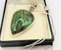 Vintage Artisan Sterling Silver Green Chrysocolla Pendant Necklace