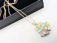 Sterling Silver  Rainbow Multi Gemstone Necklace New with Gift Pouch.