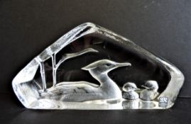 Rare Large  Mats Jonasson Crystal Duck & Ducklings Paperweight Sculpture 21cm Wide