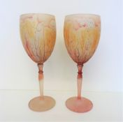Pair Hand Blown Venetian Wine Glasses