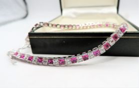 Sterling Silver 8ct Pink & White Tourmaline Tennis Bracelet New with Gift Box