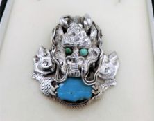 Vintage Artisan Sterling Silver Turquoise Brooch