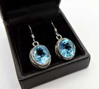 Sterling Silver 12ct Blue Topaz Drop Earrings with Gift Box