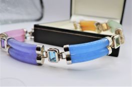 Vintage Sterling Silver Multi-Colour Jade & Gemstone Bracelet