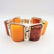 Vintage Sterling Silver Chunky Amber Bracelet 71 grams