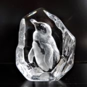Mats Jonasson Crystal Penguin Paperweight Sculpture