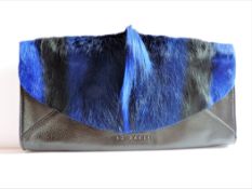 Designer Ted Baker London Black Leather Clutch Bag French Bulldog Lining