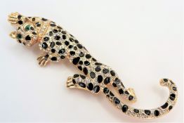 Rare Large HATTIE CARNEGIE Gold Plated Crystal Panther Brooch 10cm Long