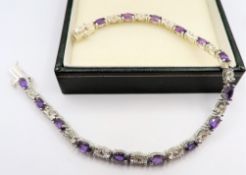 Sterling Silver Amethyst & Diamond Bracelet with Gift Box
