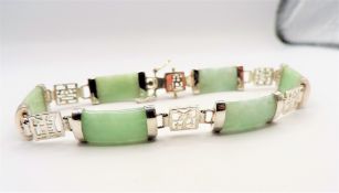 Vintage Sterling Silver and Green Jade Bracelet