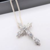 Sterling Silver Gemstone Cross Pendant Necklace New with Gift Pouch