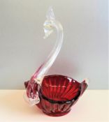 Murano Venetian Montrose Art Glass Swan Dish