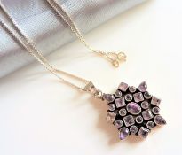 Vintage Sterling Silver Star Shape Amethyst Pendant Necklace with Gift Pouch