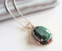 Large Sterling Silver Artisan Green Amazonite Pendant Necklace