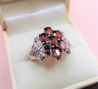 Sterling Silver Garnet & Diamond Ring New with Gift Box