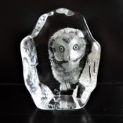 Mats Jonasson Crystal Owl Paperweight Sculpture