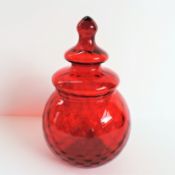 Ruby Red Art Glass Lidded Jar