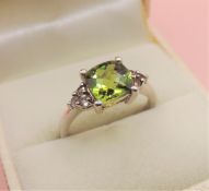 Sterling Silver 3ct Peridot & Diamond Ring New with Gift Box