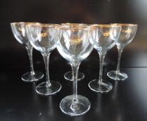 Set 6 Elegant Gold Rim Tall Stem Deluxe Wine Glasses New Unused