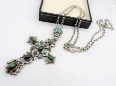 Antique Zoltan White & Co Arts & Crafts Sterling Silver Pendant Cross